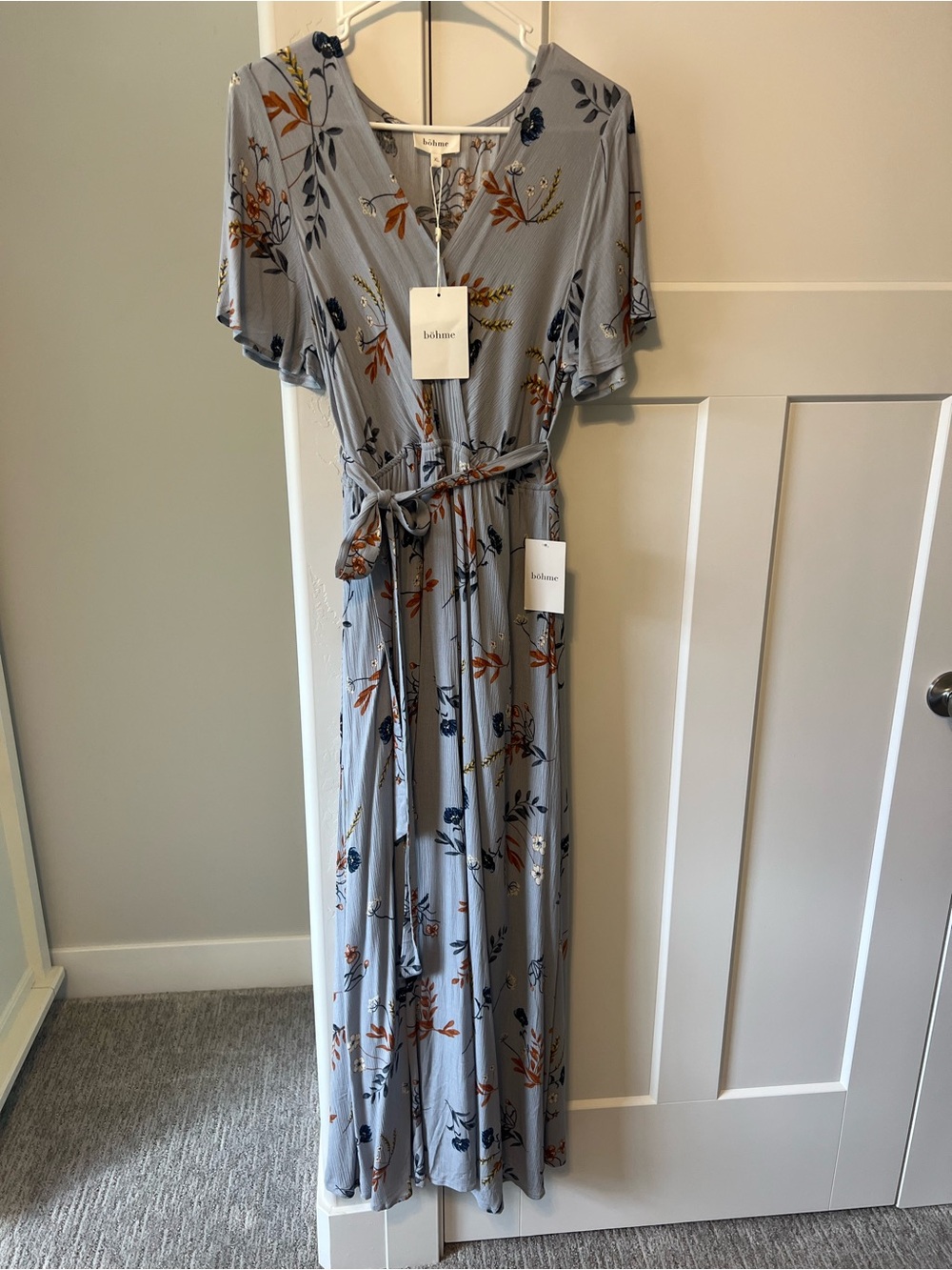 bohme Blue Floral Wrap Maxi Dress NWT XL